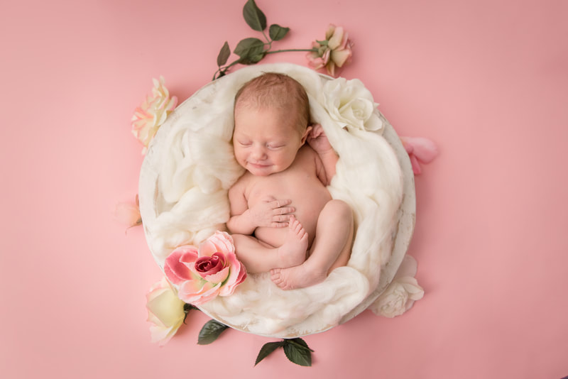 Smiling baby for floral pittsburgh newborn session